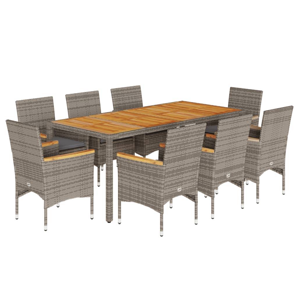vidaXL 9-tlg. Garten-Essgruppe mit Kissen Grau Poly Rattan Akazie