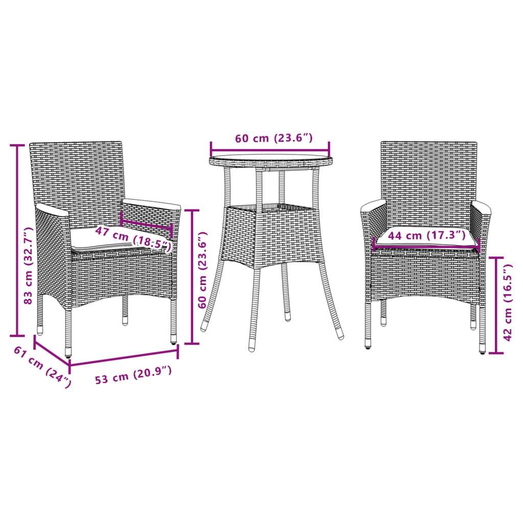 vidaXL 3-tlg. Garten-Essgruppe mit Kissen Schwarz Poly Rattan Akazie