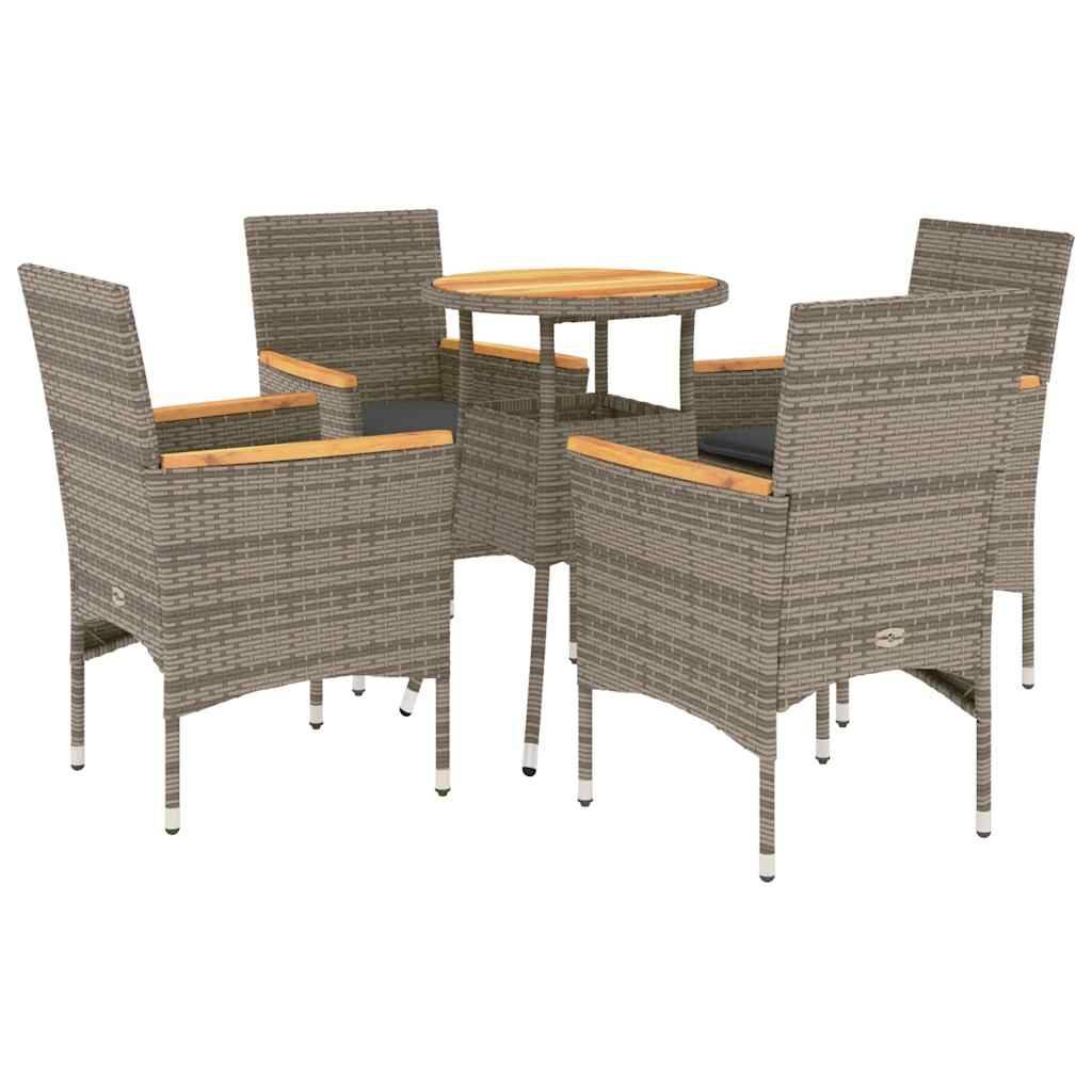 vidaXL 5-tlg. Garten-Essgruppe mit Kissen Grau Poly Rattan Akazie