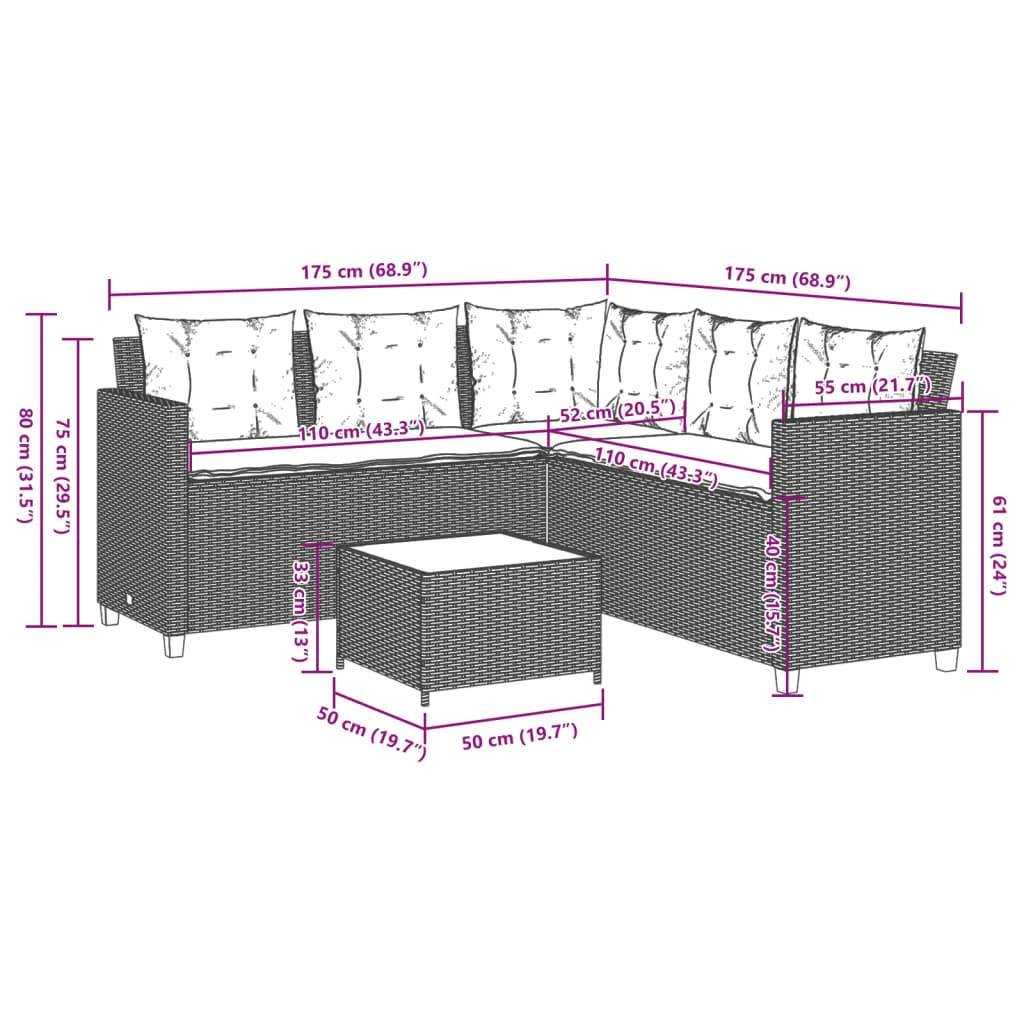 vidaXL Gartensofa mit Tisch und Kissen L-förmig Grau Polyrattan