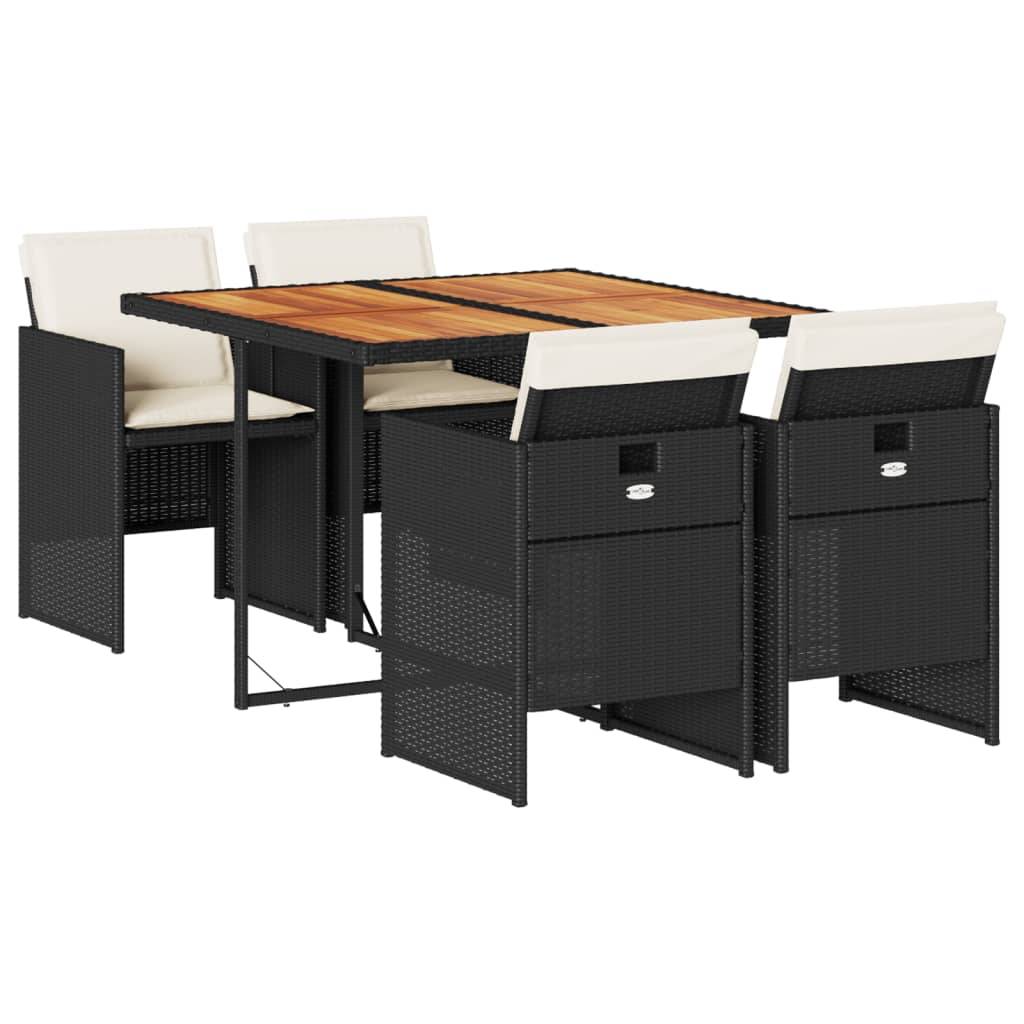 vidaXL 5-tlg. Garten-Essgruppe mit Kissen Schwarz Poly Rattan