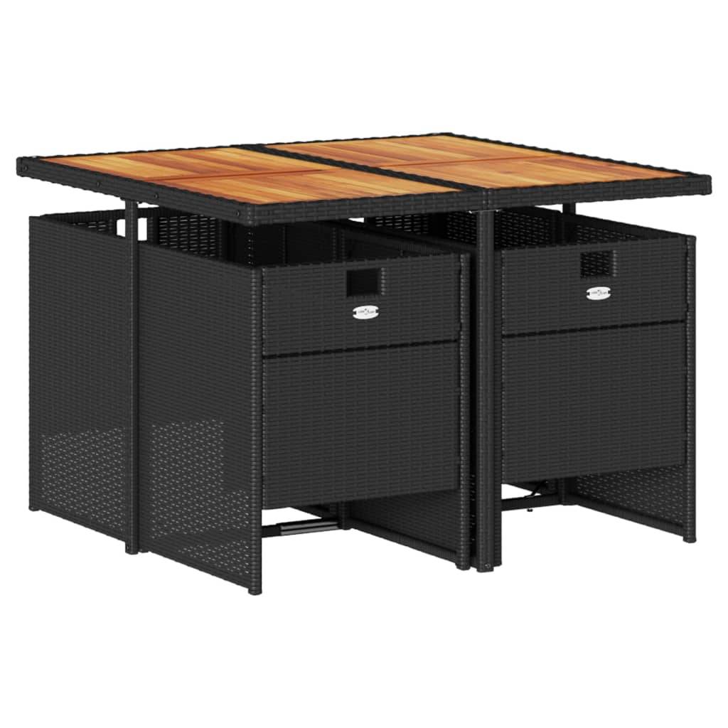 vidaXL 5-tlg. Garten-Essgruppe mit Kissen Schwarz Poly Rattan