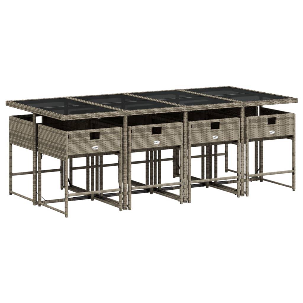 vidaXL 9-tlg. Garten-Essgruppe mit Kissen Grau Poly Rattan