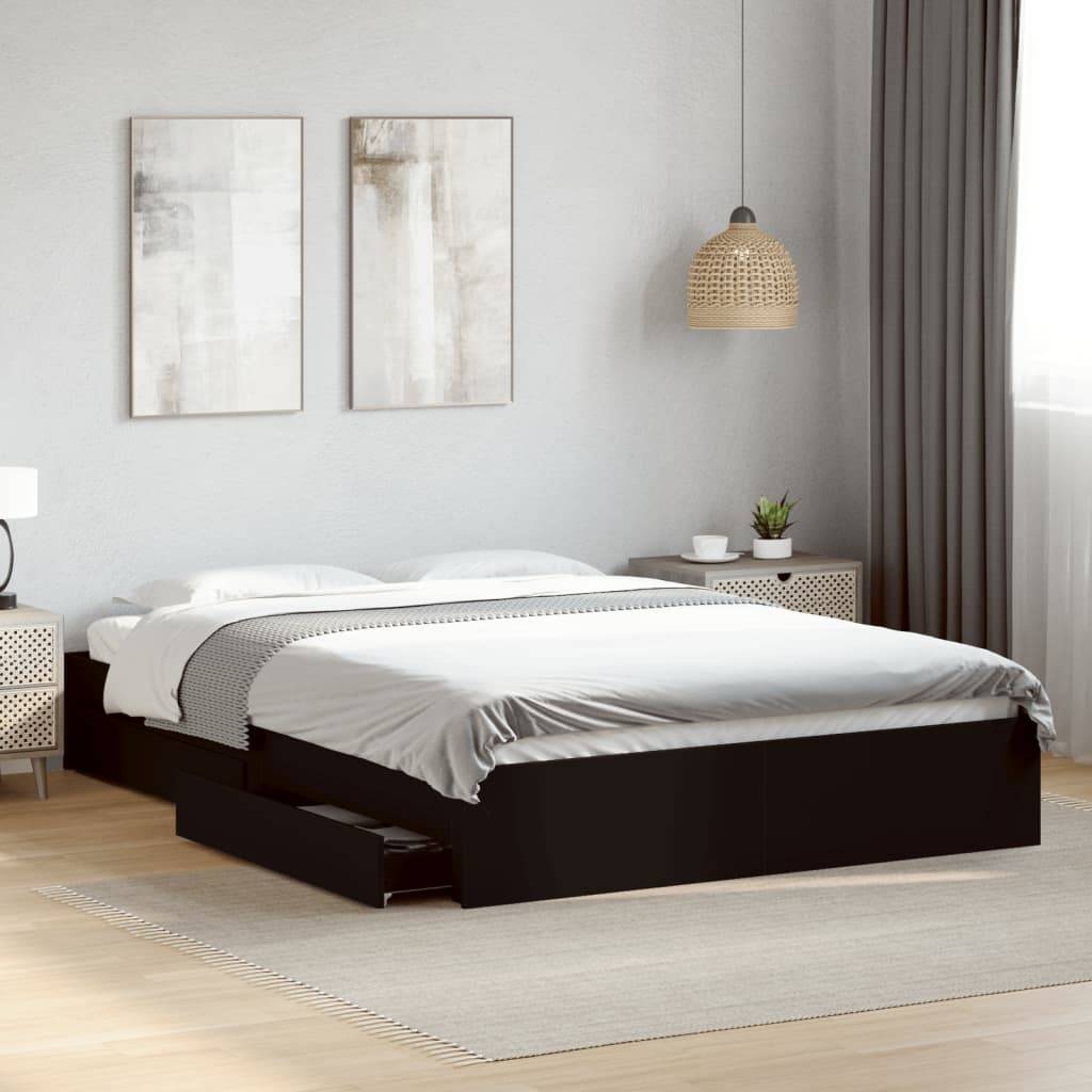 vidaXL Bettgestell mit Schubladen Schwarz 150x200 cm Holzwerkstoff