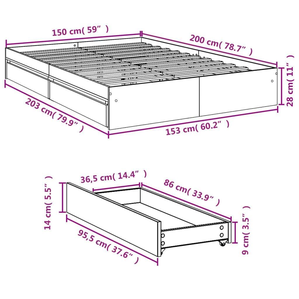 vidaXL Bettgestell mit Schubladen Schwarz 150x200 cm Holzwerkstoff