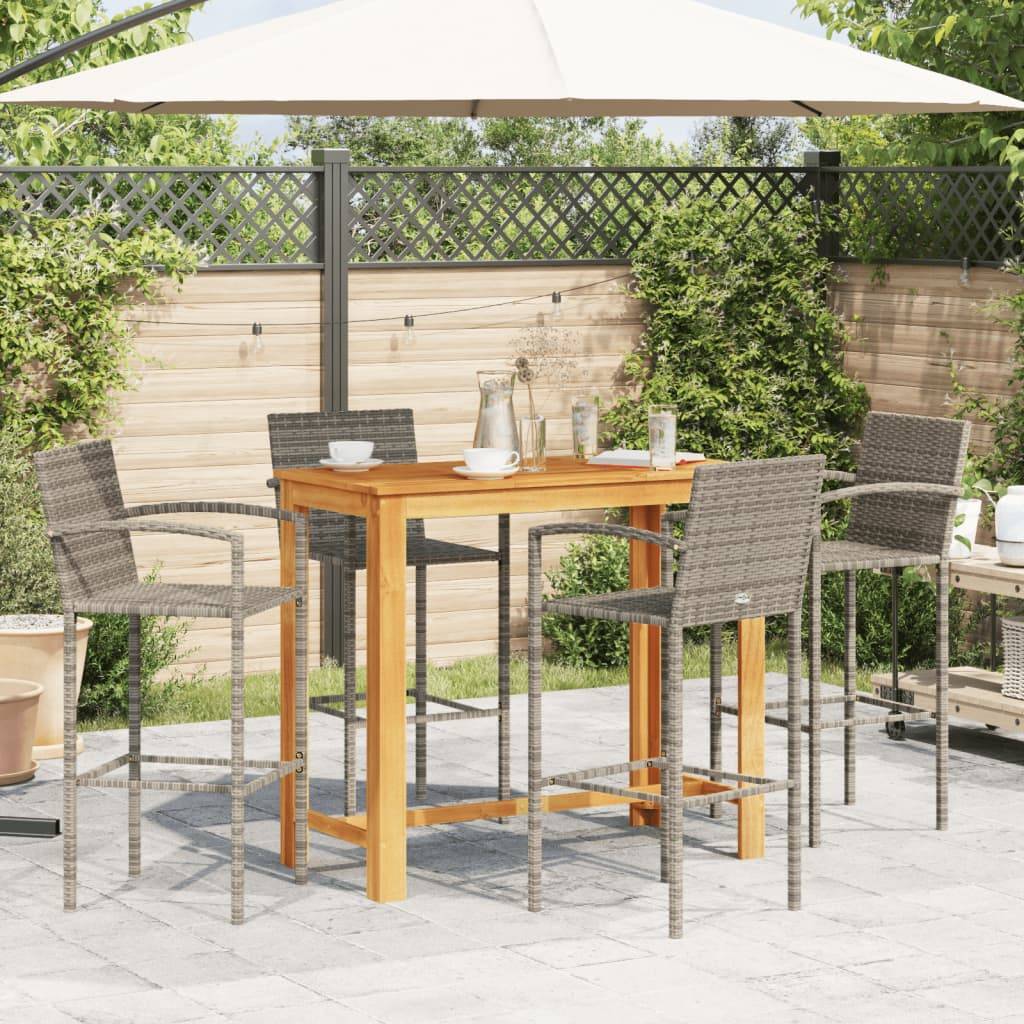vidaXL 5-tlg. Gartenbar-Set Grau Massivholz Akazie und Poly Rattan