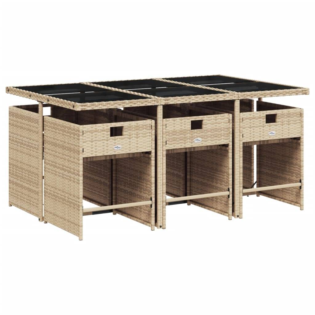 vidaXL 7-tlg. Garten-Essgruppe mit Kissen Beigemischung Poly Rattan