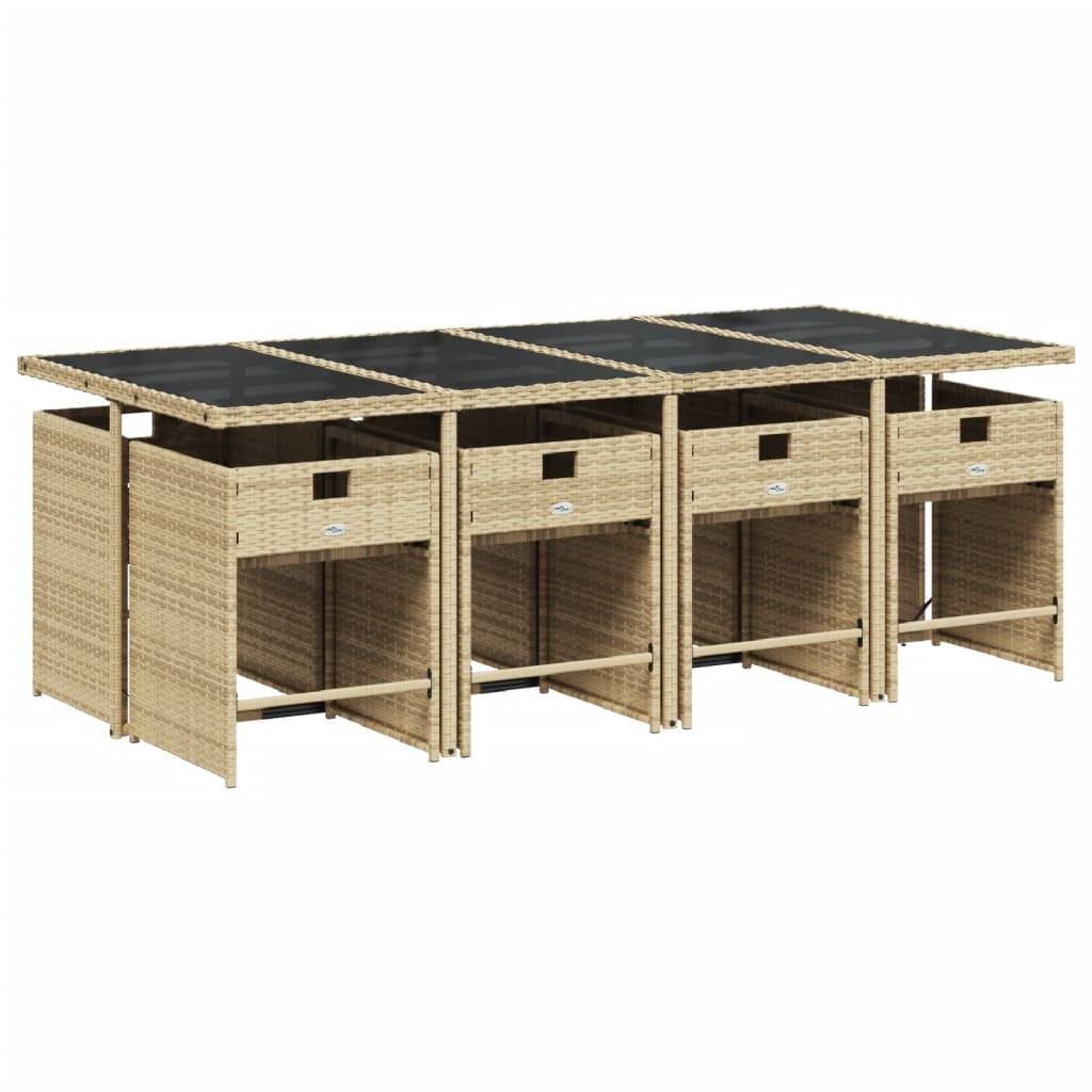 vidaXL 9-tlg. Garten-Essgruppe mit Kissen Beigemischung Poly Rattan