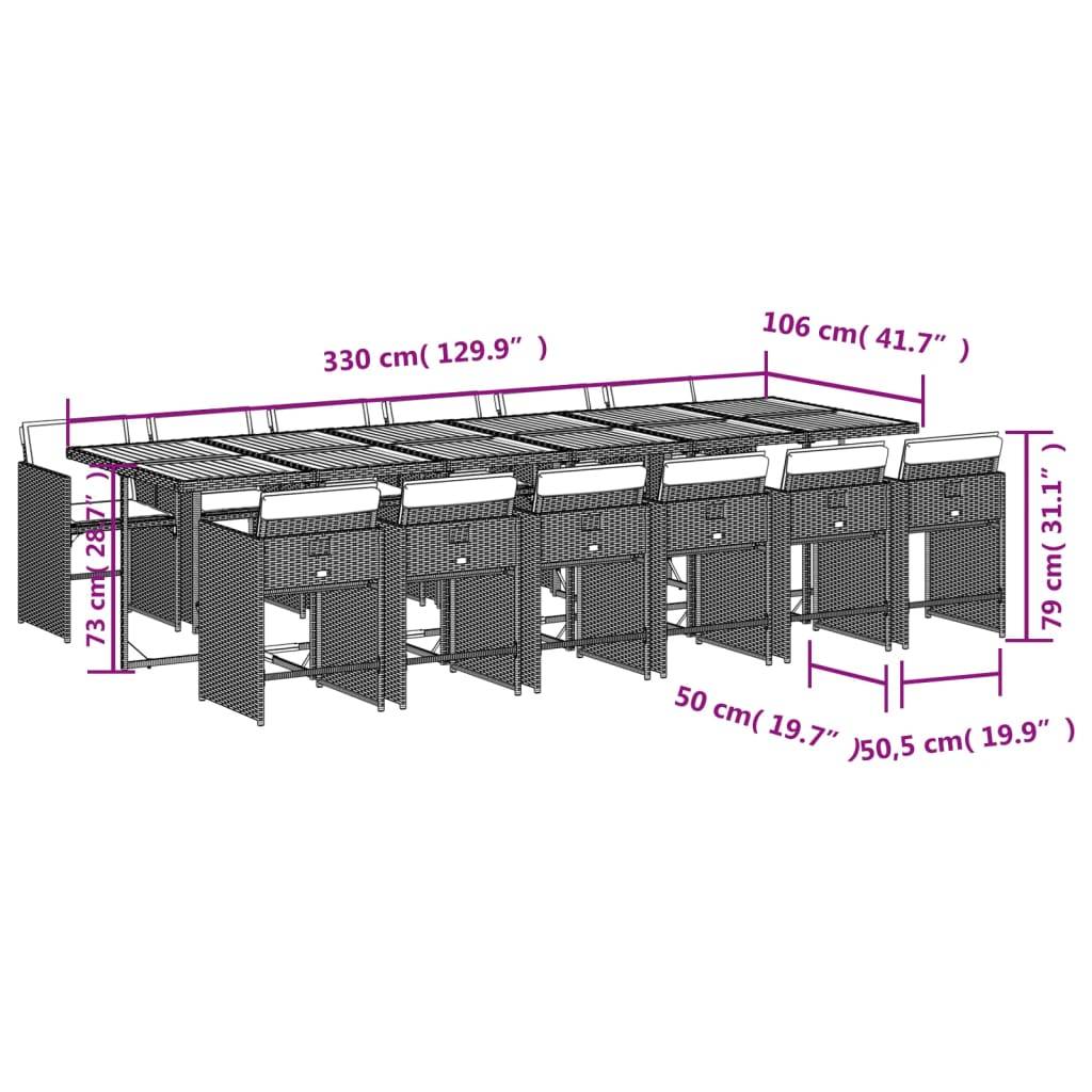 vidaXL 13-tlg. Garten-Essgruppe mit Kissen Schwarz Poly Rattan