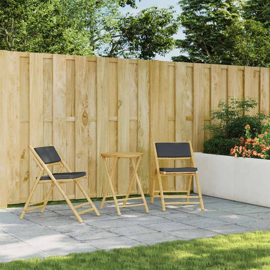 vidaXL 3-tlg. Bistro-Set Klappbar mit Dunkelgrauen Kissen Bambus