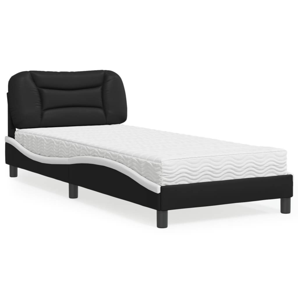 vidaXL Bett mit Matratze "Hvar" Schwarz und Weiß 90x200 cm Kunstleder
