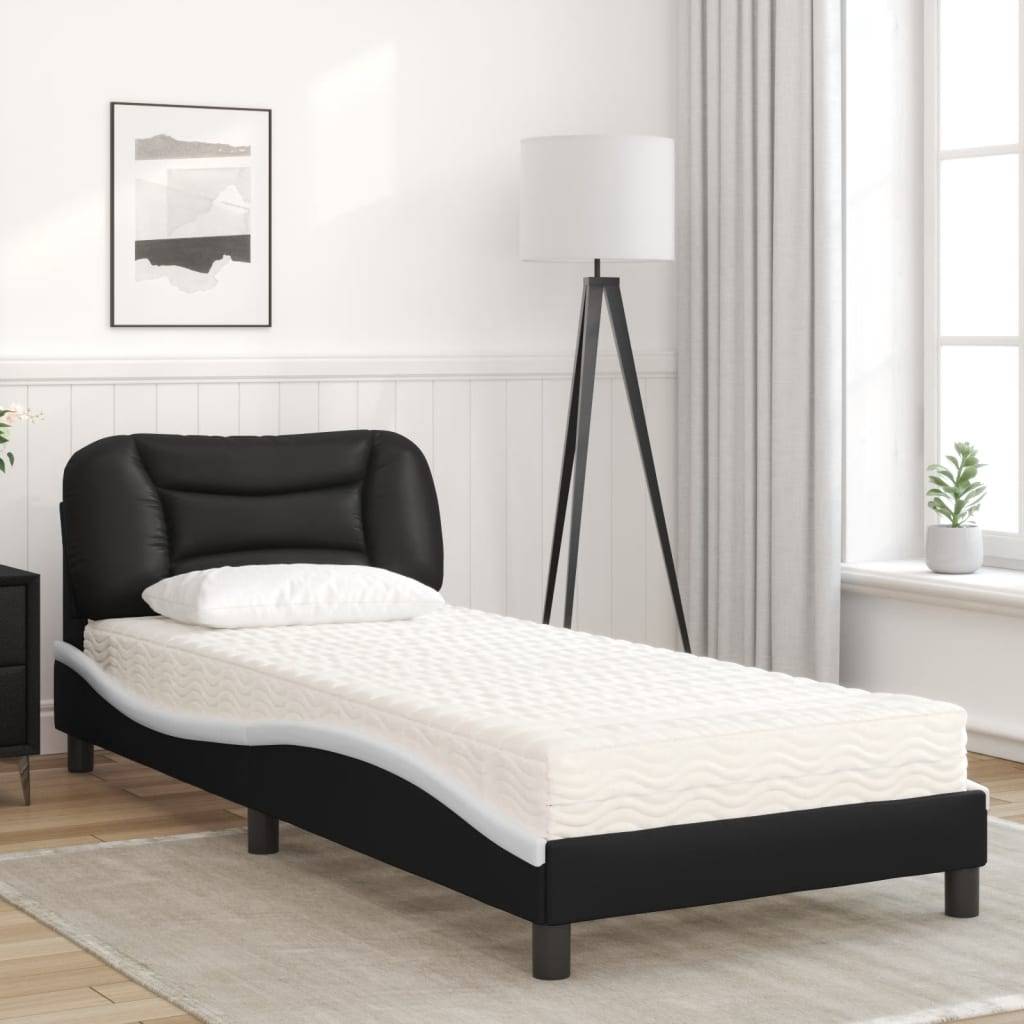 vidaXL Bett mit Matratze "Hvar" Schwarz und Weiß 90x200 cm Kunstleder