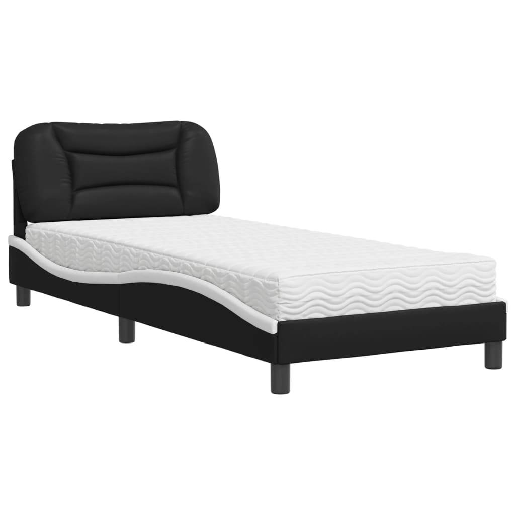 vidaXL Bett mit Matratze "Hvar" Schwarz und Weiß 90x200 cm Kunstleder