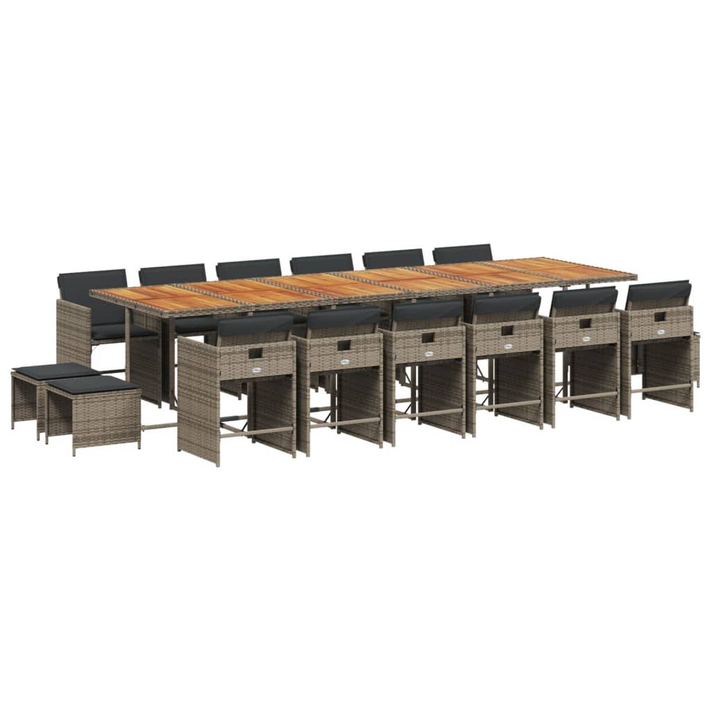 vidaXL 17-tlg. Garten-Essgruppe mit Kissen Grau Poly Rattan