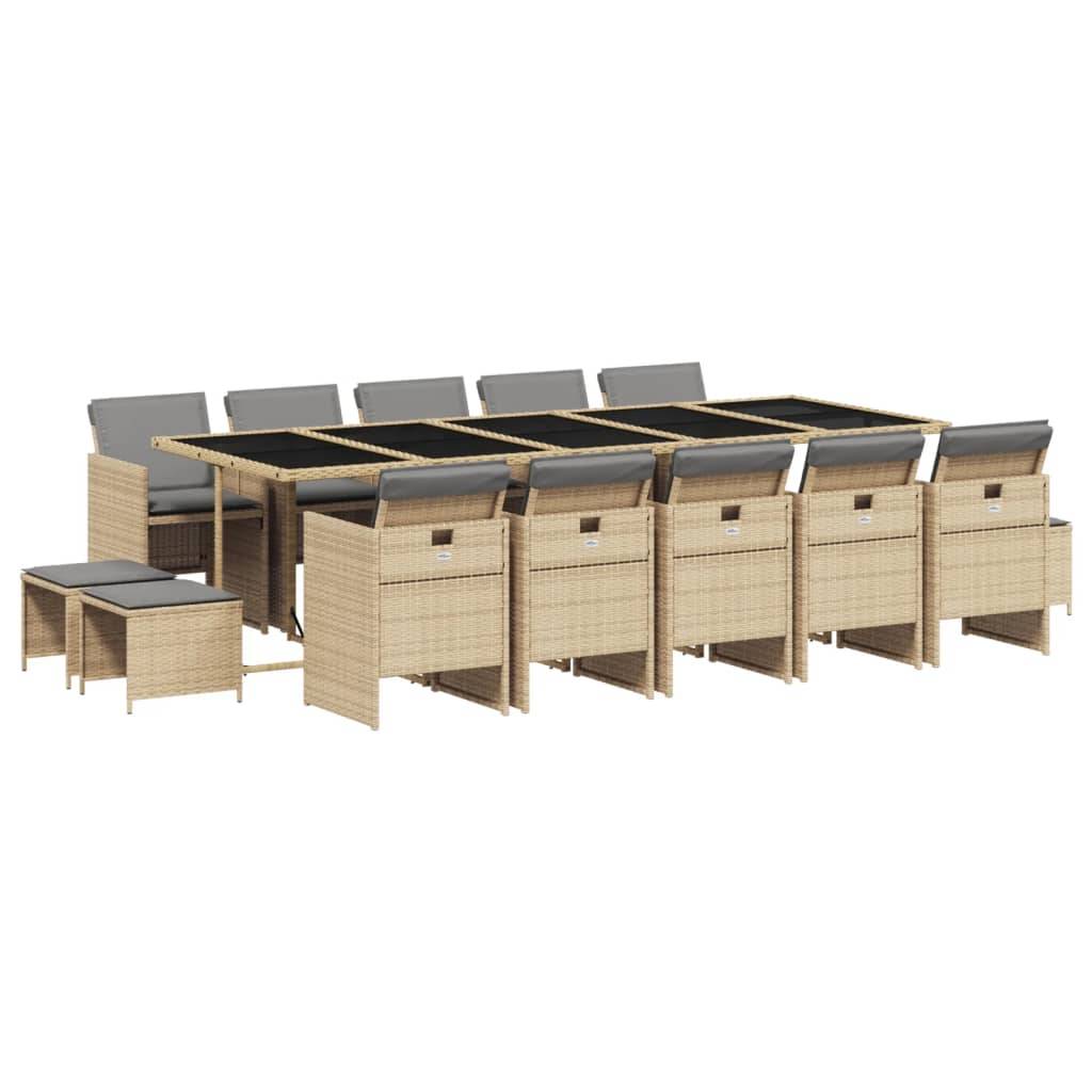 vidaXL 15-tlg. Garten-Essgruppe mit Kissen Beigemischung Poly Rattan