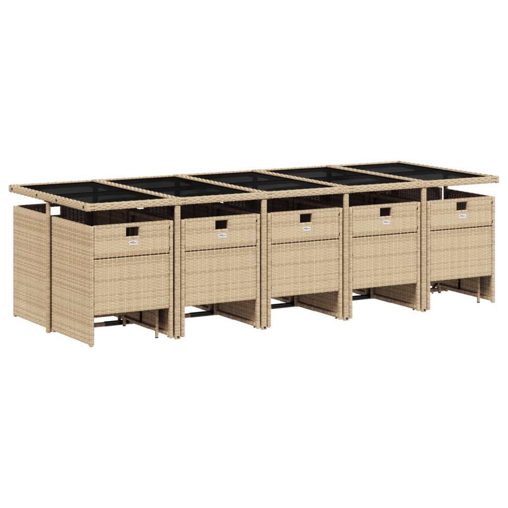 vidaXL 15-tlg. Garten-Essgruppe mit Kissen Beigemischung Poly Rattan