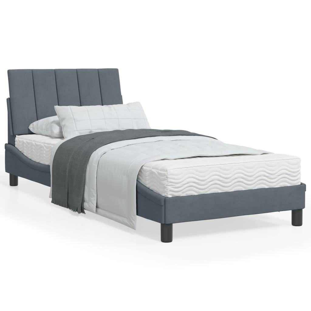 vidaXL Bett mit Matratze "Hanko" Dunkelgrau 90x200 cm Samt