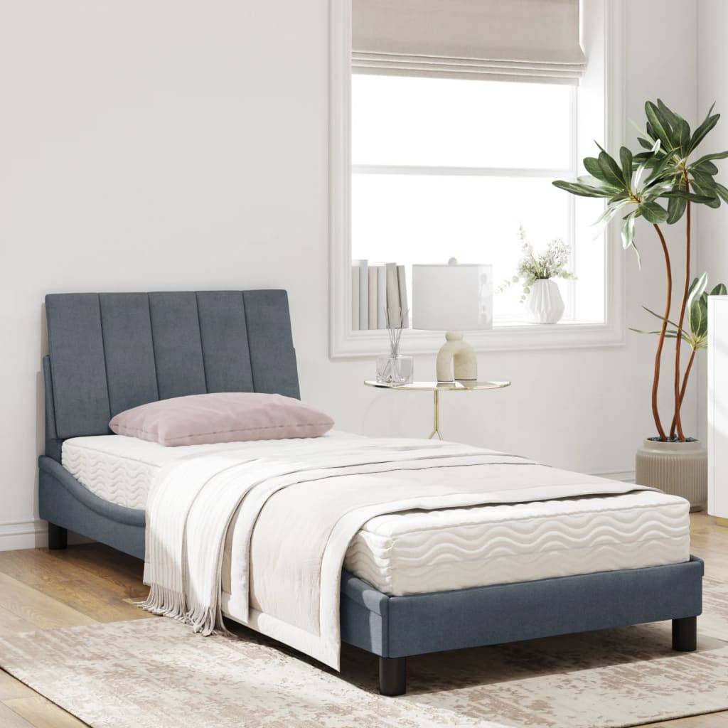 vidaXL Bett mit Matratze "Hanko" Dunkelgrau 90x200 cm Samt