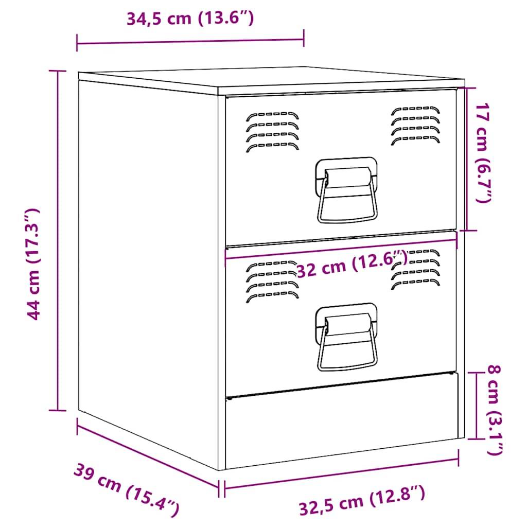 vidaXL Nachttische 2 Stk. Gelb 34,5x39x44 cm Stahl