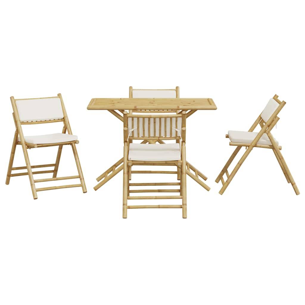 vidaXL 5-tlg. Bistro-Set Klappbar mit Cremeweißen Kissen Bambus