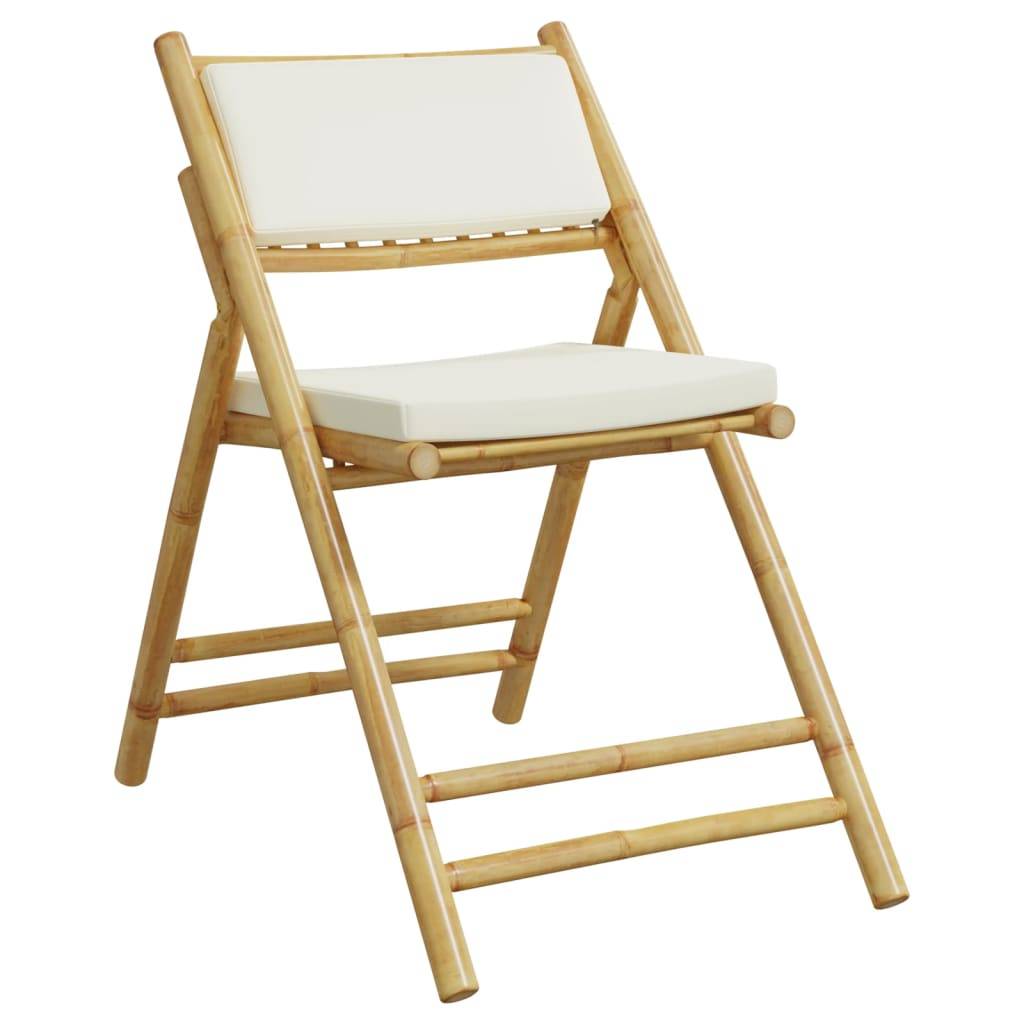 vidaXL 5-tlg. Bistro-Set Klappbar mit Cremeweißen Kissen Bambus