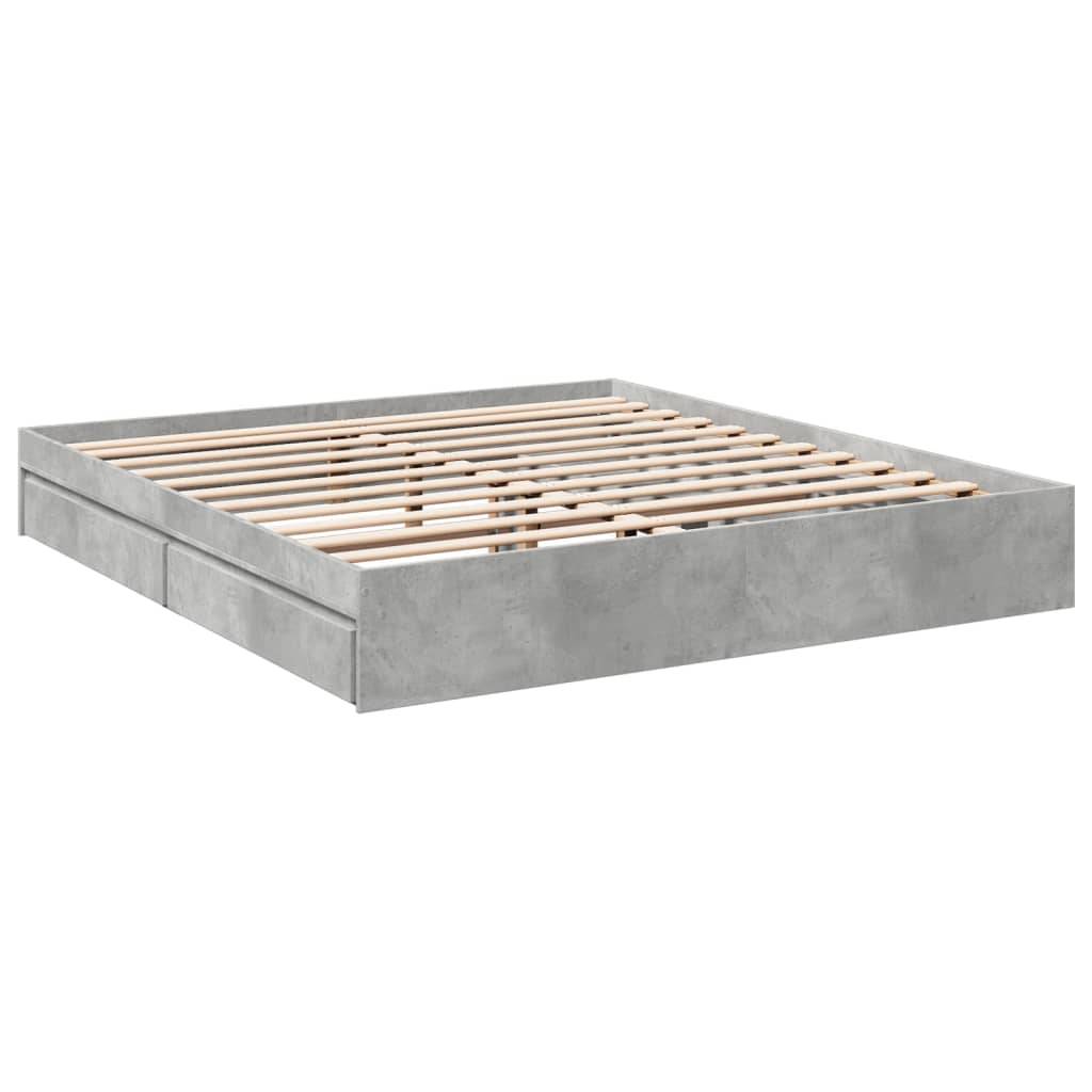 vidaXL Bettgestell mit Schubladen Betongrau 200x200 cm Holzwerkstoff