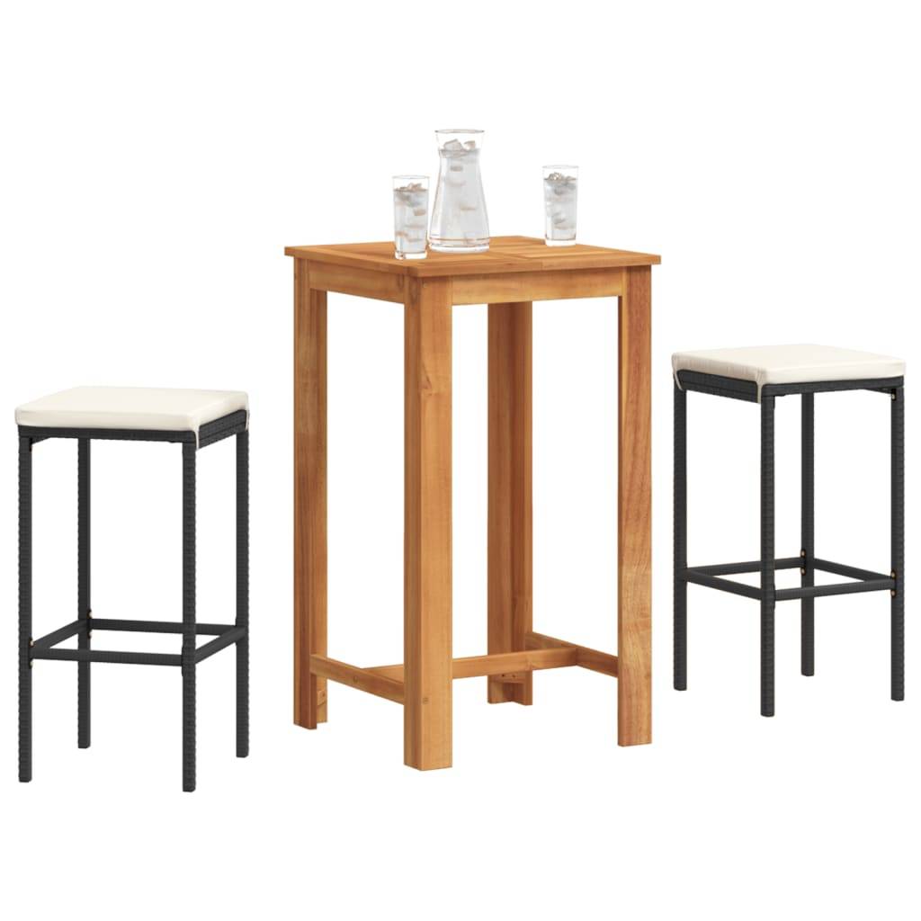 vidaXL 3-tlg. Gartenbar-Set Schwarz Massivholz Akazie und Poly Rattan