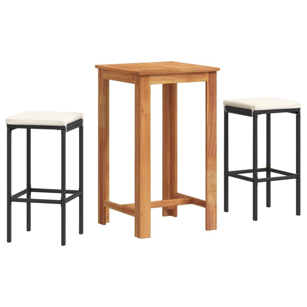 vidaXL 3-tlg. Gartenbar-Set Schwarz Massivholz Akazie und Poly Rattan