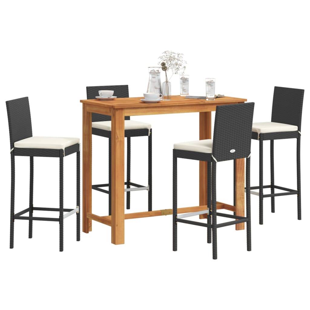 vidaXL 5-tlg. Gartenbar-Set Schwarz Massivholz Akazie und Poly Rattan