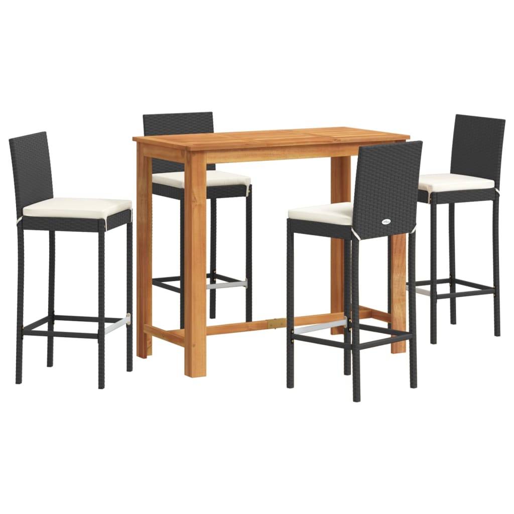 vidaXL 5-tlg. Gartenbar-Set Schwarz Massivholz Akazie und Poly Rattan