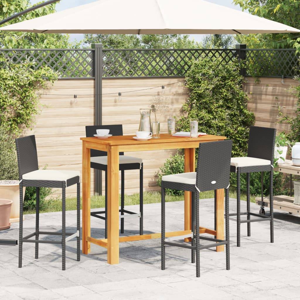 vidaXL 5-tlg. Gartenbar-Set Schwarz Massivholz Akazie und Poly Rattan