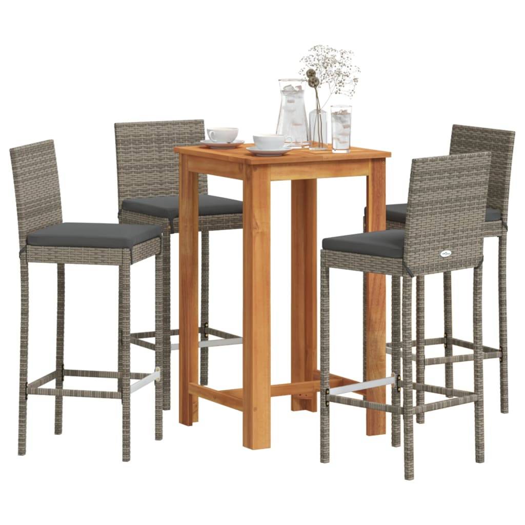 vidaXL 5-tlg. Gartenbar-Set Grau Massivholz Akazie und Poly Rattan