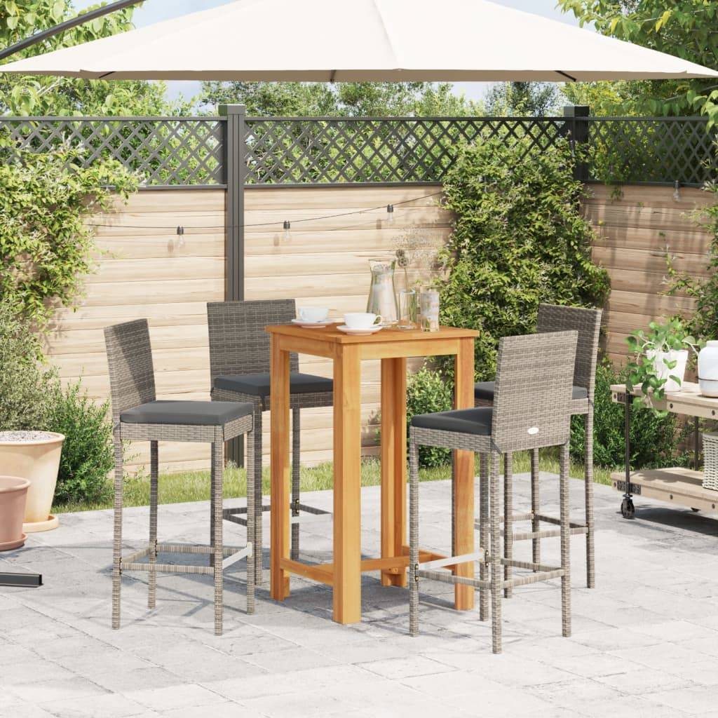 vidaXL 5-tlg. Gartenbar-Set Grau Massivholz Akazie und Poly Rattan