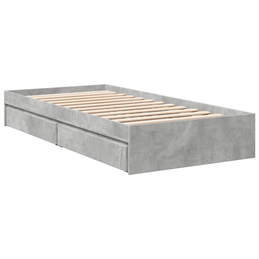 vidaXL Bettgestell mit Schubladen Betongrau 75x190 cm Holzwerkstoff