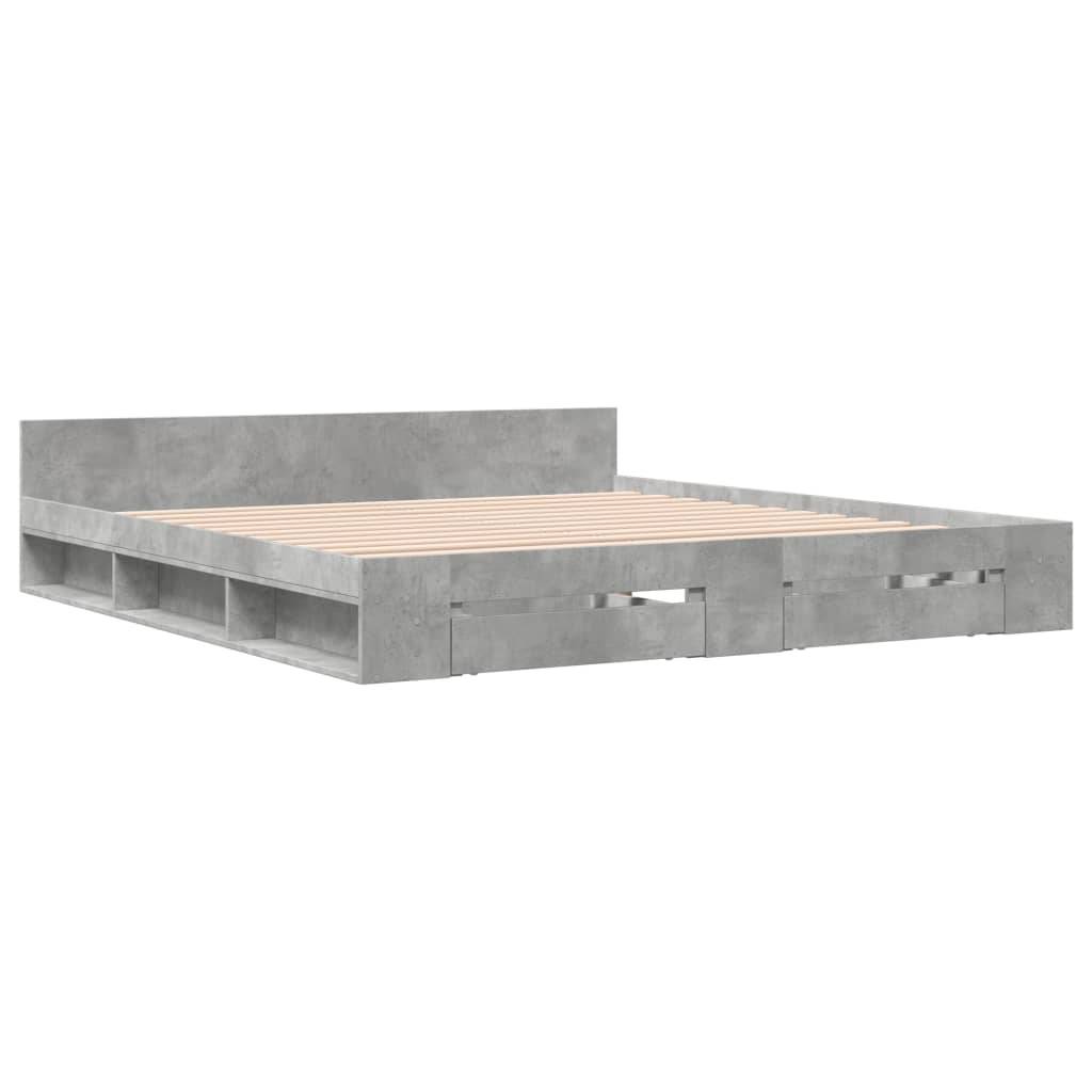 vidaXL Bettgestell mit Schubladen Betongrau 200x200 cm Holzwerkstoff