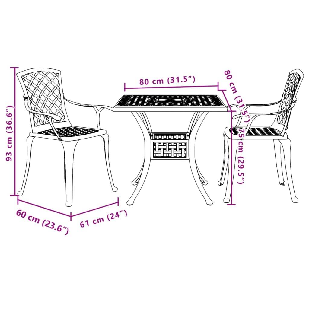 vidaXL 3-tlg. Bistro-Set Schwarz Aluminiumguss