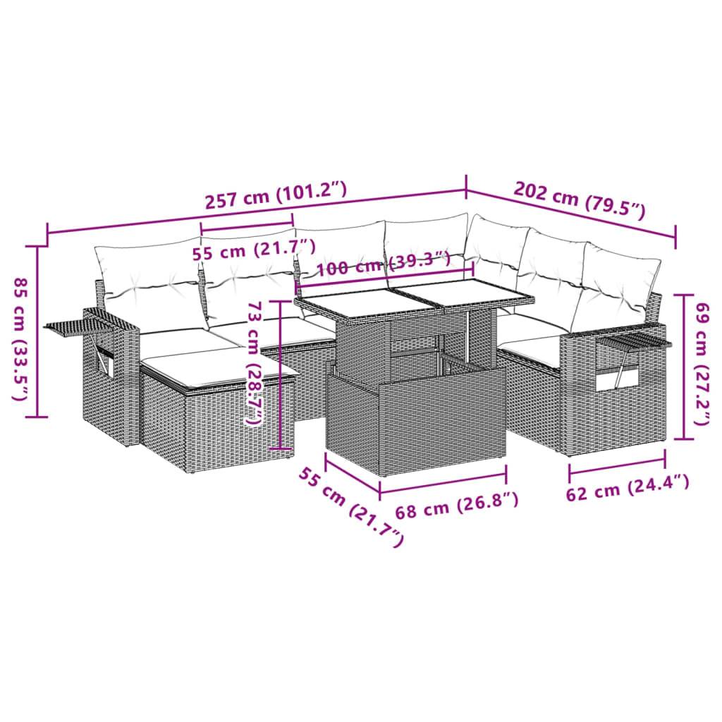 vidaXL 8-tlg. Garten-Sofagarnitur mit Kissen Braun Poly Rattan