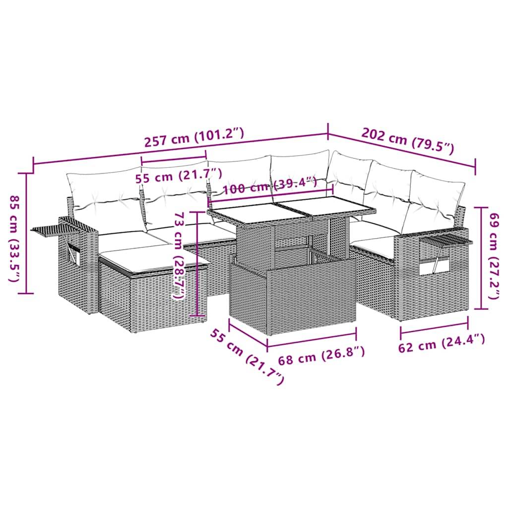 vidaXL 8-tlg. Garten-Sofagarnitur mit Kissen Schwarz Poly Rattan