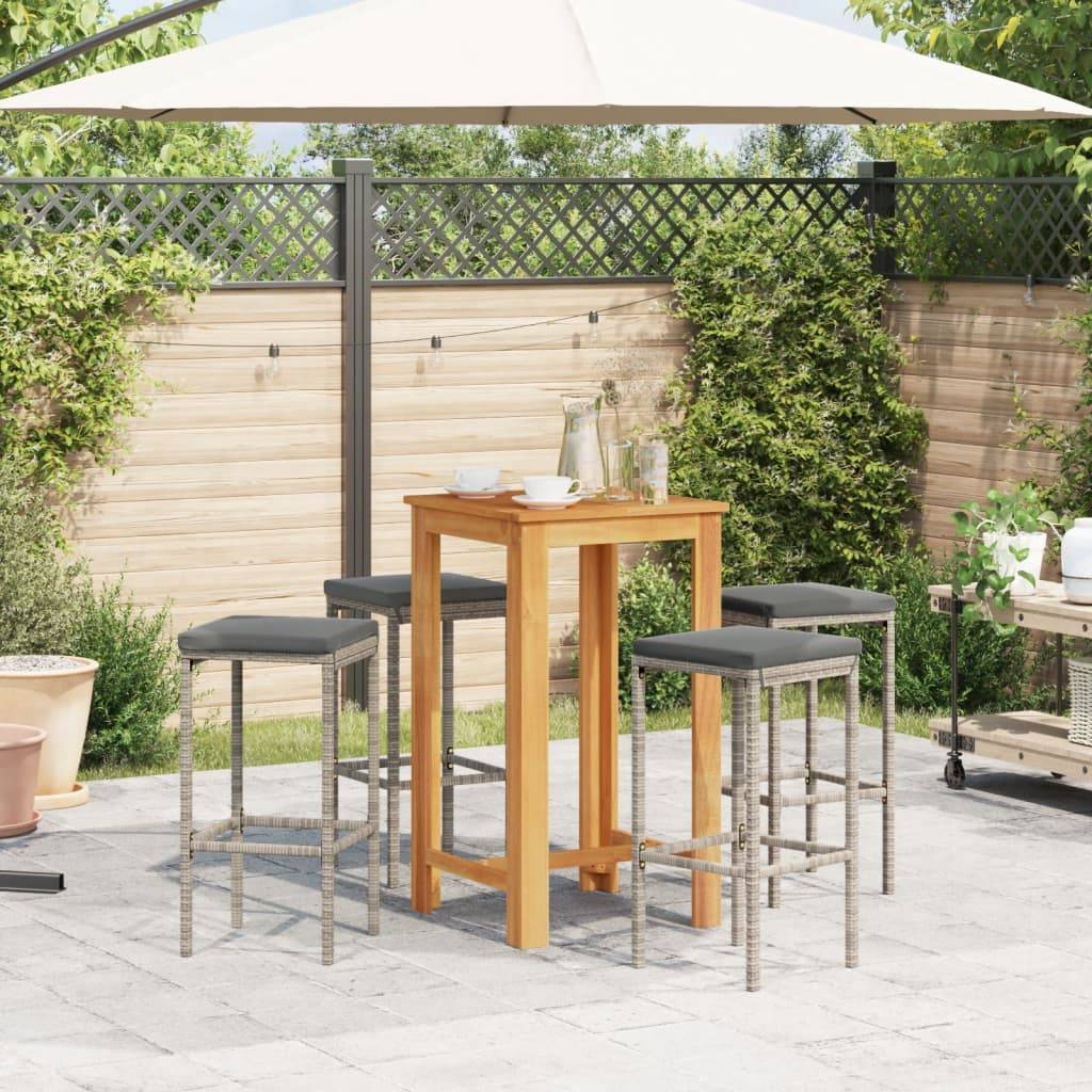 vidaXL 5-tlg. Gartenbar-Set Grau Massivholz Akazie und Poly Rattan