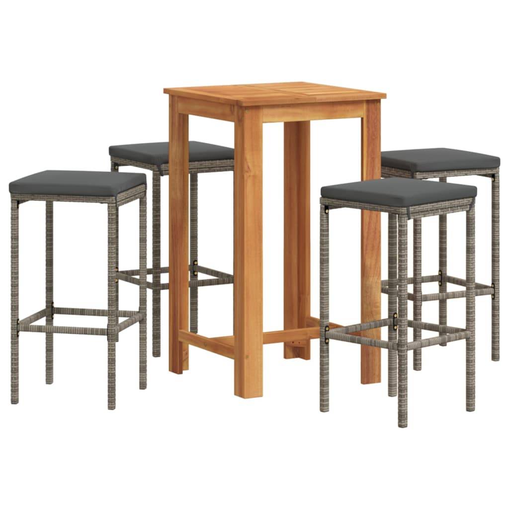 vidaXL 5-tlg. Gartenbar-Set Grau Massivholz Akazie und Poly Rattan