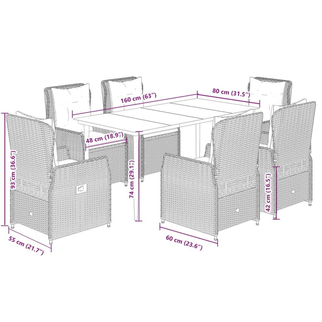 vidaXL 7-tlg. Garten-Essgruppe mit Kissen Beige Poly Rattan