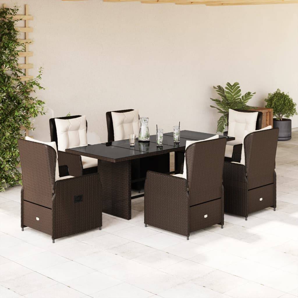 vidaXL 7-tlg. Garten-Essgruppe mit Kissen Braun Poly Rattan