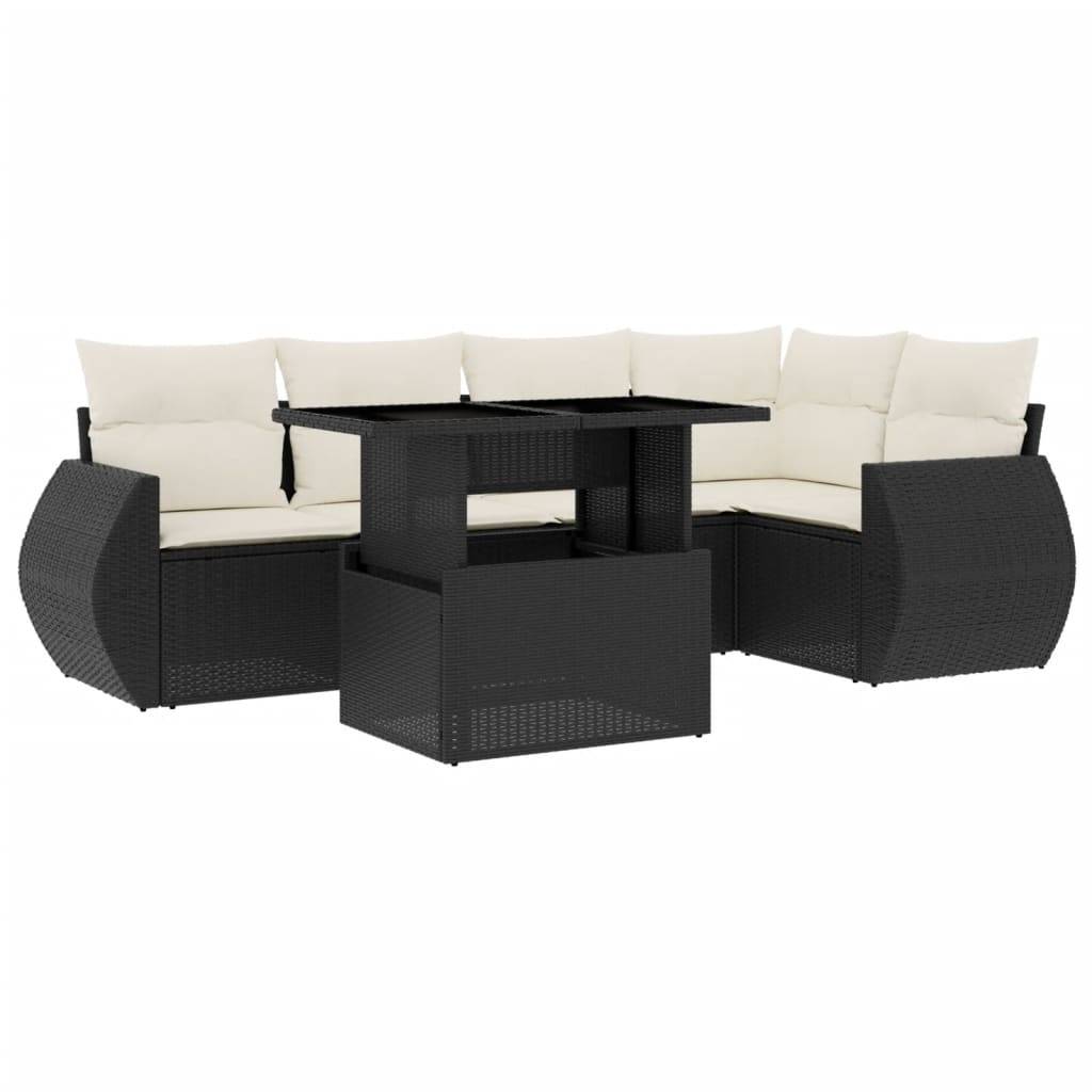 vidaXL 6-tlg. Garten-Sofagarnitur mit Kissen Schwarz Poly Rattan