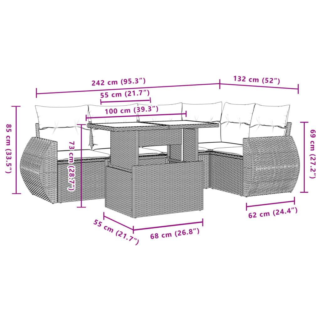 vidaXL 6-tlg. Garten-Sofagarnitur mit Kissen Schwarz Poly Rattan