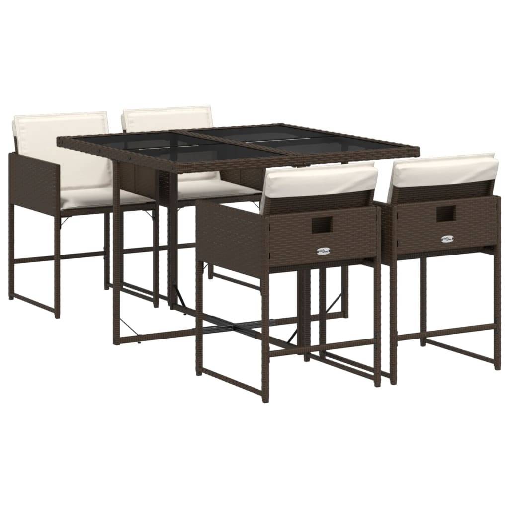 vidaXL 5-tlg. Garten-Essgruppe mit Kissen Braun Poly Rattan