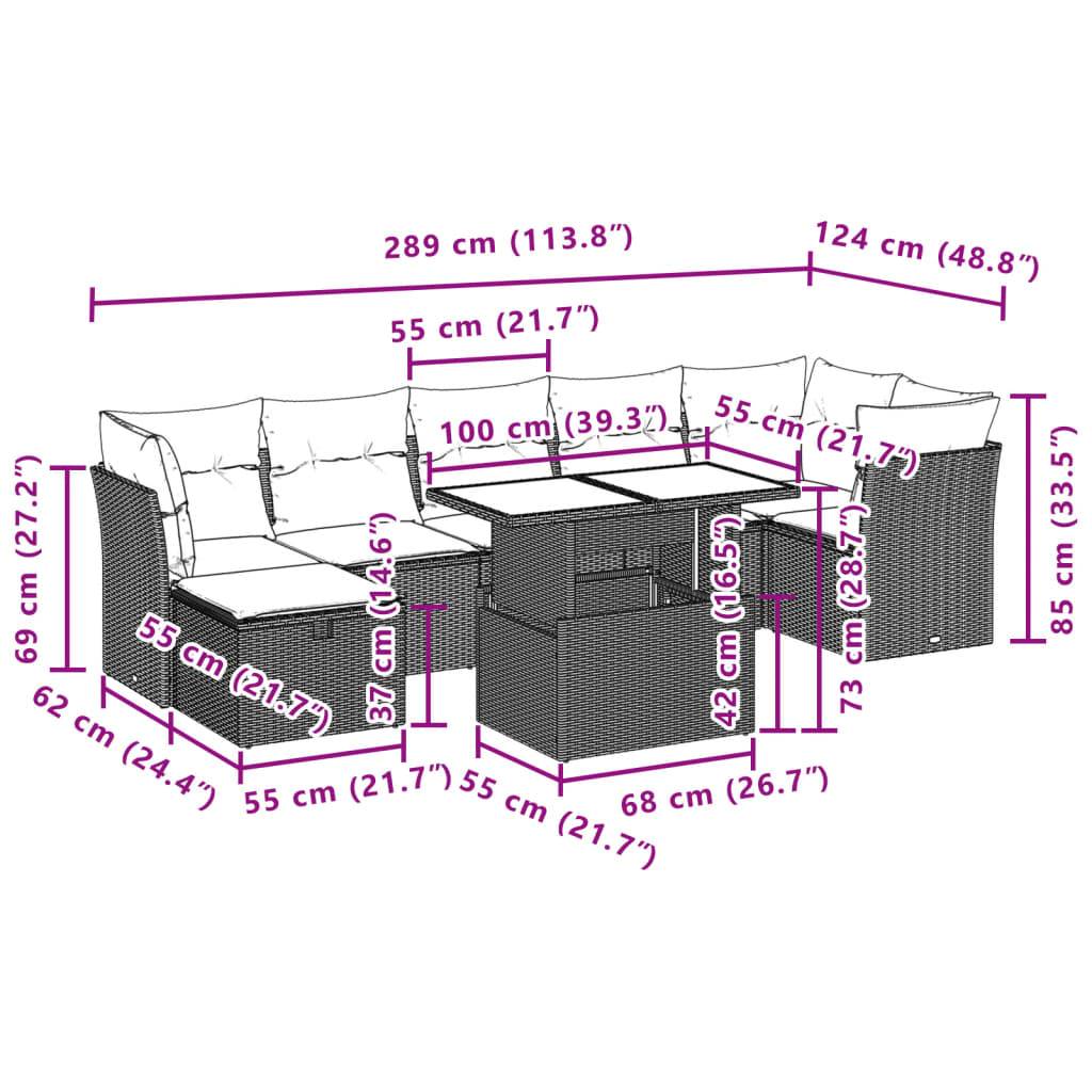 vidaXL 8-tlg. Garten-Sofagarnitur mit Kissen Schwarz Poly Rattan