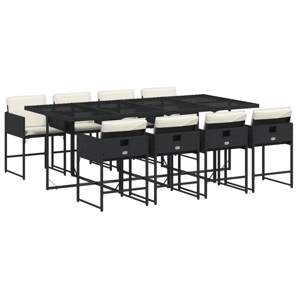 vidaXL 9-tlg. Garten-Essgruppe mit Kissen Schwarz Poly Rattan
