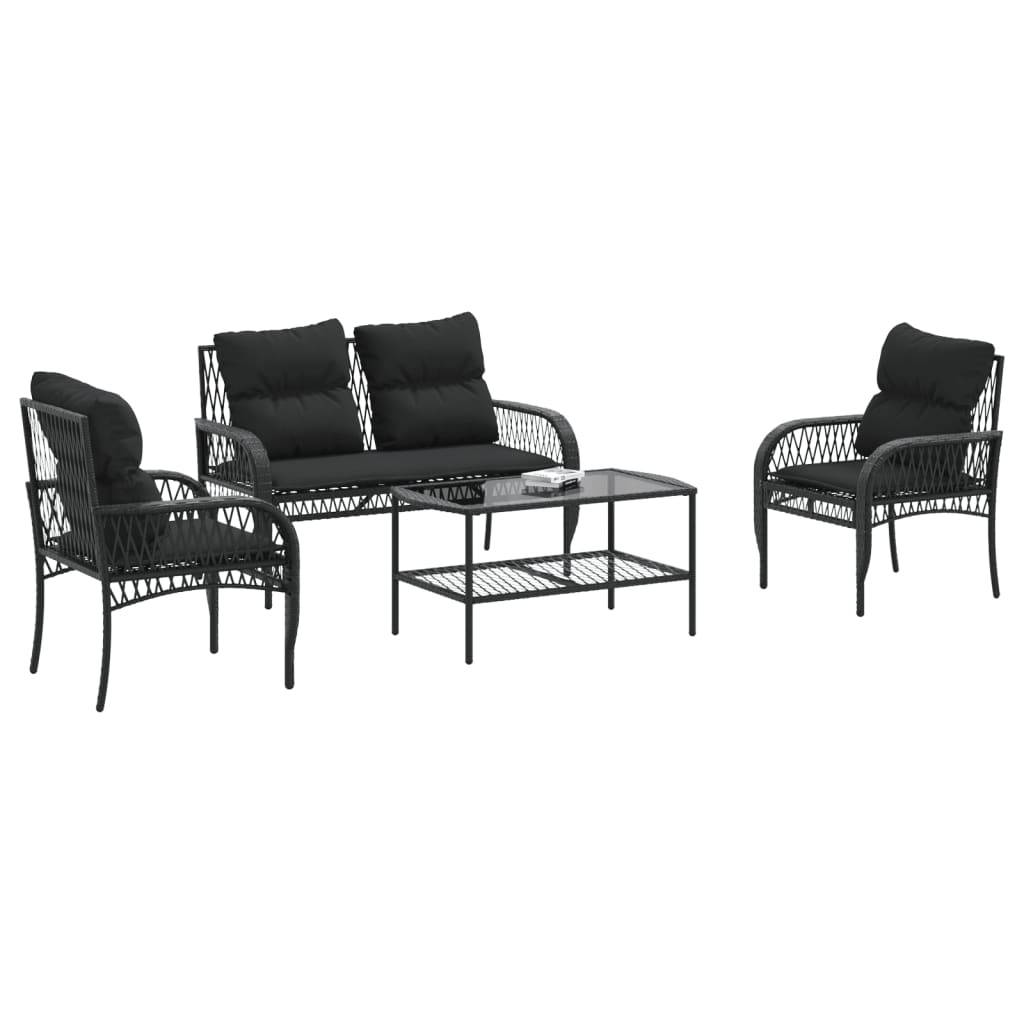 vidaXL 4-tlg. Garten-Sofagarnitur mit Kissen Schwarz Poly Rattan
