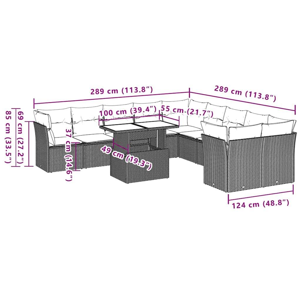 vidaXL 11-tlg. Garten-Sofagarnitur mit Kissen Schwarz Poly Rattan