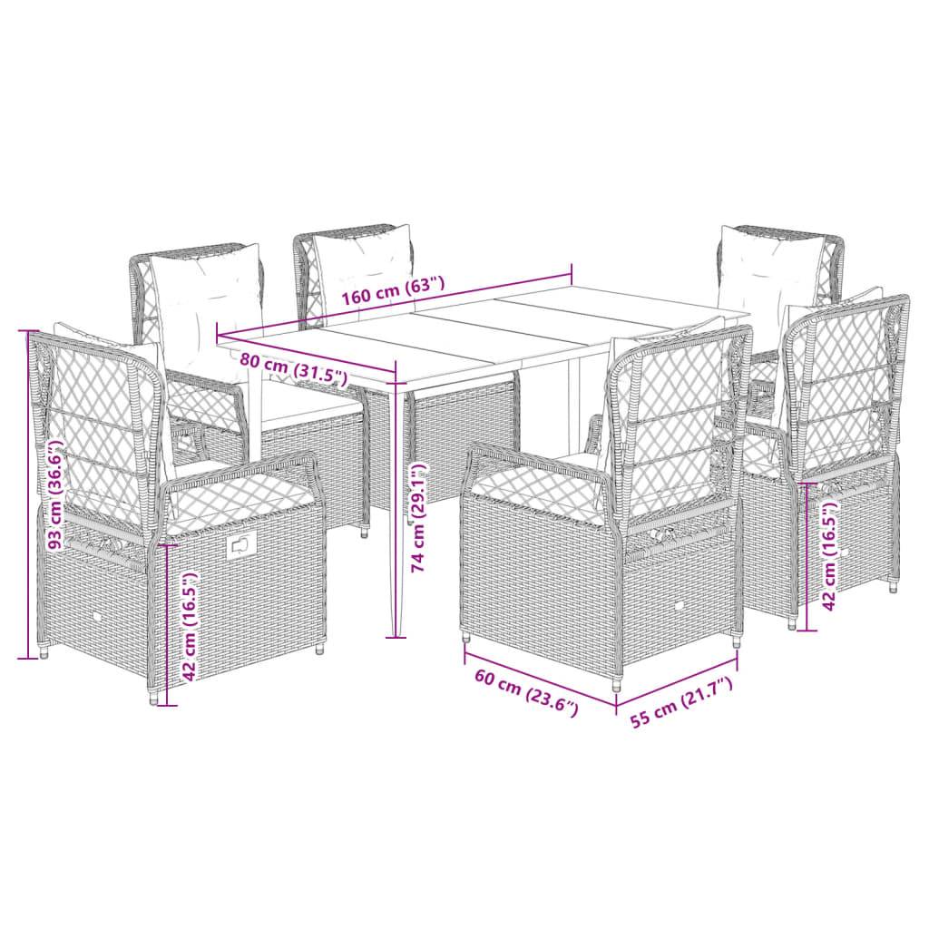 vidaXL 7-tlg. Garten-Essgruppe mit Kissen Schwarz Poly Rattan